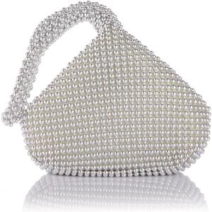 ele ELEOPTION Women Silver Beaded Clutch Purse Women's Evening Clutch Triangle Lady Evening Bag for Cocktail Wedding Party for 6.0inch Android IOS Phones