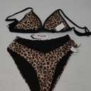 AI'MAGE Womens Sexy Triangle Bikini Set High Cut Bathing Suits Color Block Two Piece Swimsuit 2025 Black Leopard M