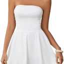 MakeMeChic Women's Party Tube Top Dress Strapless Mini Dress Ruched A Line Flare Ruffle Going Out Short Dress L