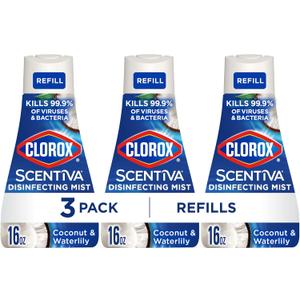 Clorox Scentiva Disinfecting Mist, Coconut and Waterlily, Refill, 16 Fluid Ounces Each, Pack of 3