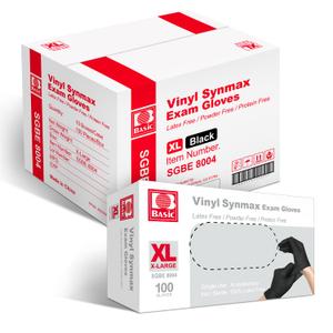 Basic Vinyl Exam Gloves, 4 mil Safty Glove Latex-Free & Powder-Free, SGBE 8004 Synmax Disposable Medical Glove X-Large (Case of 1000, Black)