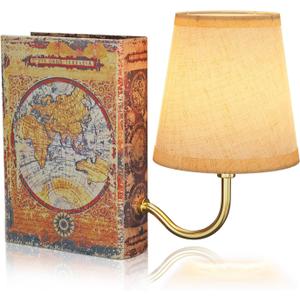 Gold Warm Light Vintage Bookshelf Lamp Rechargeable, Cordless Bookcase Lamp with Linen Shade, Dimmable Touch Control Table Lamp, Modern Decorative Bookend, Bookshelf Lights for Office Home