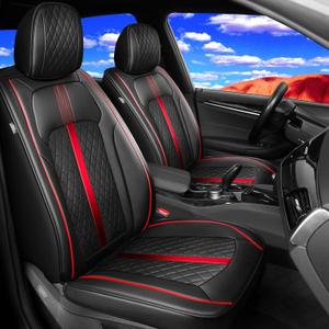Fit Civic Car Seat Covers (5 Seats) for Select Honda Civic 2020-2025 Sedan/Hatchback (Not for Coupe) - Full Coverage Leather, Waterproof All-Weather Seat Cushion Protector (Full Set, Red Trim) (701-Redline)