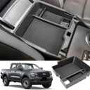 Center Console Organizer Tray Compatible with 2024 2025 2026 Ford Ranger Raptor Lariat XL XLT Armrest Storage Box Insert Interior Accessories-ONLY FIT Electric Handbrake Version