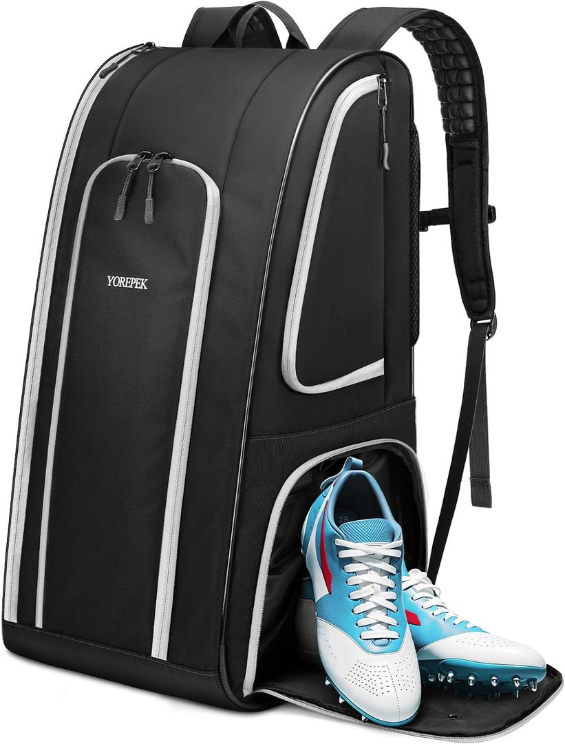 YOREPEK Football Bag for Equipment, Large Football backpack, Gear Bag for Shoulder Pads & Shoes Compartment, Insulated Pocket, Wet Dry Pocket, Fit baseball,basketball,soccer,black