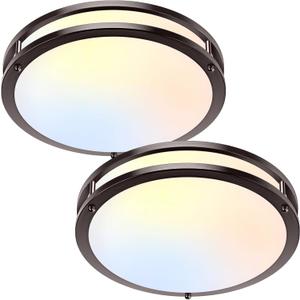 2-Pack 36W LED Ceiling Lights, 13inch Oil Rubbed Bronze Flush Mount Light Fixtures 3600LM 2700K/3000K/4000K/5000K/6500K Adjustable Ceiling Lights, Modern Dimmable Lighting for Kitchen Hallway Bathroom