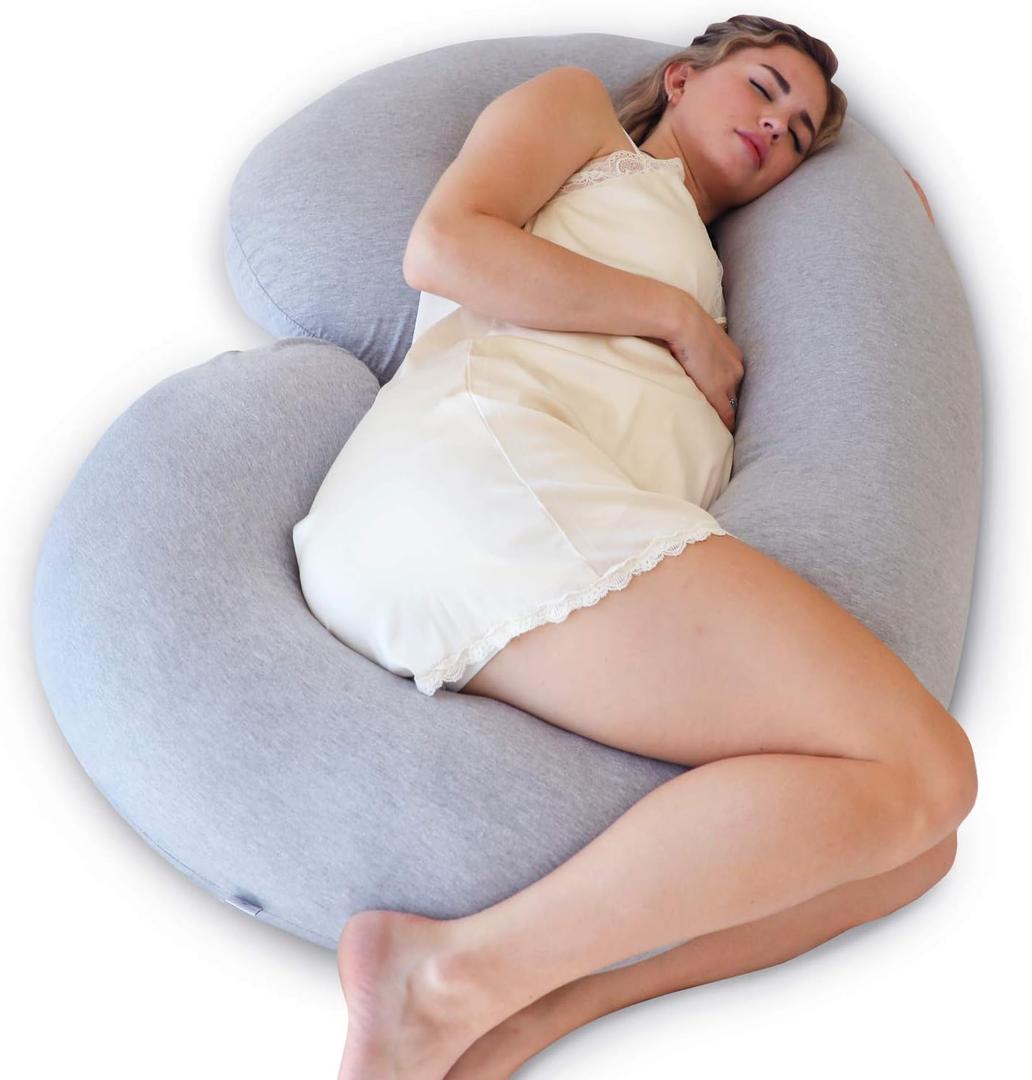 Pharmedoc Pregnancy Pillows, C-Shape Full Body Pillow  Jersey Cover Dark Grey  Pregnancy Pillows for Sleeping  Body Pillows for Adults, Maternity Pillow and Pregnancy Must Haves, New Mom Gifts (C-shape Dark Gray)