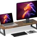 TEAMIX 31.5 inch Dual Monitor Riser for 2 Monitors, Long Monitor Stand Riser TV Stand Riser Monitor Stand for Desk Wood & Steel Desktop Riser Desk Organization Home Office (Brown)