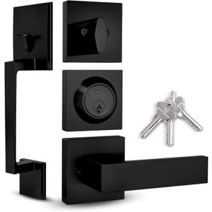 Mega Handles - TOBELLE Entry Door Handleset in Matte Black Finish - Single Cylinder Handleset with Lever for Entrance and Front Doors - Modern Door Handles for Left and Right-Handed Doors (1 Pack)
