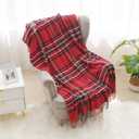 Saukiee Christmas Blanket Plaid Throw Blanket for Couch with Tassels Tartan Chenille Throw Fringe Sofa Bedroom Christmas Blankets and Throw Decor 50 * 60inch (Red)