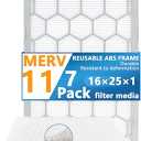 16x25x1 MERV 11 Air Filter,AC Furnace Air Filter,Reusable ABS Plastic Frame, 7 Pack Replaceable Filter Media (Actual Size: 15 3/4" x 24 3/4" x 3/4")