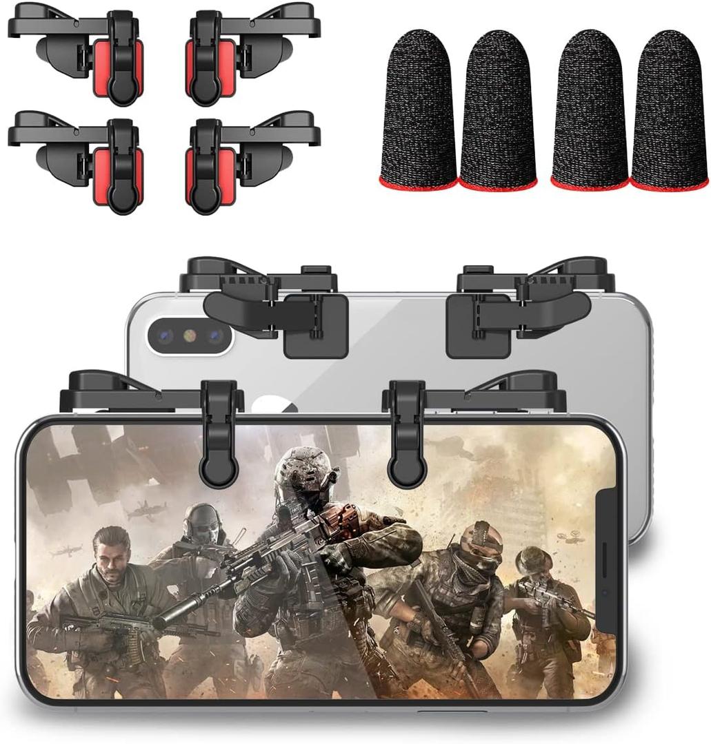 Mobile Game Trigger, Mobile Gaming Controller Compatible with PUBGG/Fortnitee/Call of Duty Mobile, Z108 Aim & Fire Triggers for iPhone and Android Phone, 2 Pair with 2 pcs Finger Sleeves Red