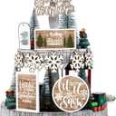 Bucherry Christmas Winter Tiered Tray Decor Snowflake Tiered Tray Decorations Let It Snow Block Signs Hello Xmas Wooden Banner Farmhouse Coffee Bar Sign for Home Party Tabletop(Rustic)
