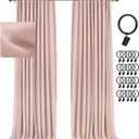 INOVADAY 100% Blackout Curtains for Bedroom, Black Out Curtains 84 Inch Long, Clip Rings Linen Blackout Drapes, Thermal Insulated Room Darkening for Living Room, 2 Panels - Blush Pink,W50xL84