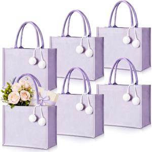 Paterr 6 Pack Personalized DIY Wedding Canvas Tote Bags for Women with Pom Poms DIY Blank Bridesmaid Bags for Mother Bridal
