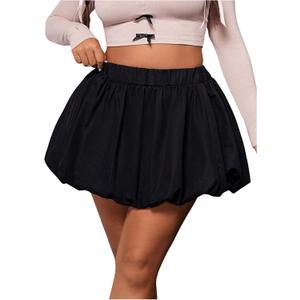 SOLY HUX Women's Plus Size Bubble Mini Skirt Y2k Elastic High Waisted Ruffle A Line Puff Skirt