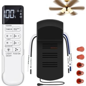 Updated Ceiling Fan Remote Control Kit, AC Motor 3-Speed Becomes 6-Speed, Dimmer, Light On/Off, Display Remote,Timer, Universal Ceiling Fan with Lights Control for 110V AC Fan, Not for Hugger/DC F an