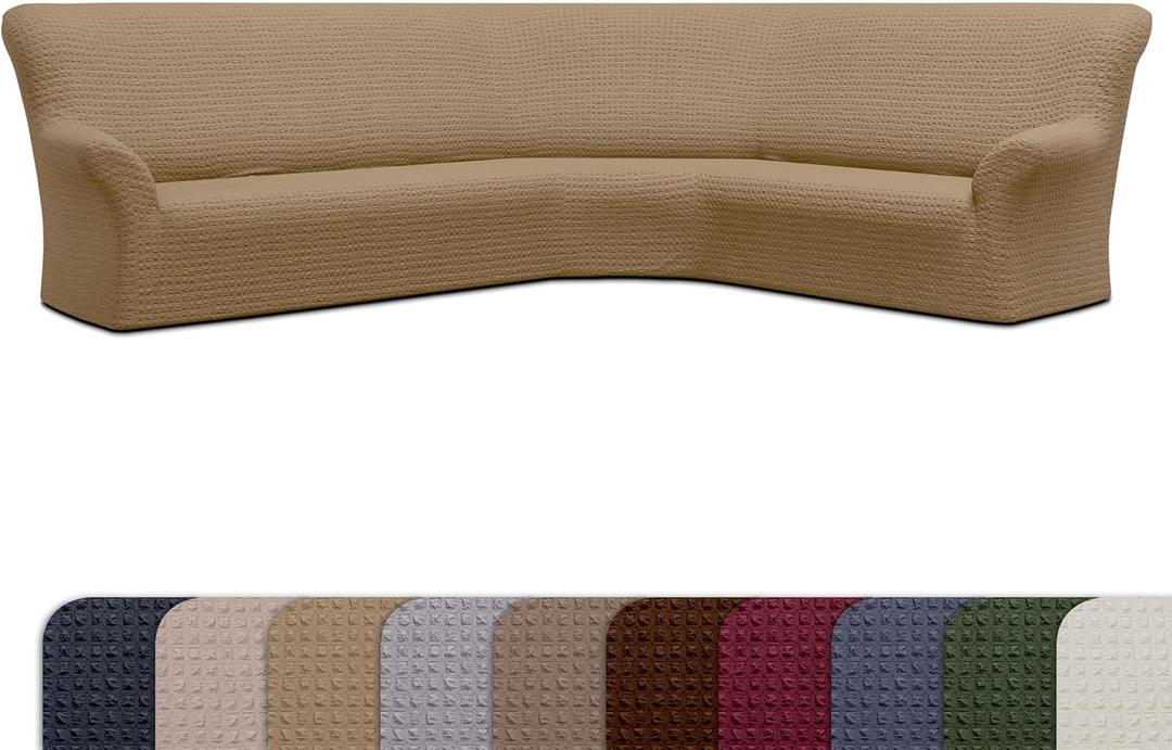 COVER QUEEN Corner Sectional Couch Cover for Large L-Shaped Sofa, 1-Piece Washable Stretch Slipcover, Furniture Protector, Pet Friendly for Dogs and Cats, Gallant, Beige, Corner Sofa