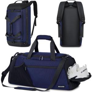 Gym Bags for Men Women 45L Large Gym Backpack Multiple Pockets Sport Duffle Bags with Shoe & Wet Compartment for Workout Travel Weekend Overnight Navy Blue