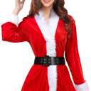 Santa Claus Costume Womens Santa Suit Christmas Fancy Dress Costume with Dress Belt and Hat One Size - 3 Pieces