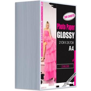Inkjet Photo Paper 8.5x11 Inches,Glossy 200 Sheets 70 lb/258 gsm Premium Heavyweight Photographic Paper for Inkjet Printer Instant Dry Professional Postcard Picture Use Dye Ink
