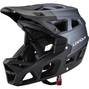 Lixada Adult Bike Helmet, Full Face Mountain Bike Helmet Lightweight Bicycle Helmet with Pads & Visor, Comfort Cycling Helmet Racing Downhill MTB Helmet for Men Women (Large, Black & Grey)