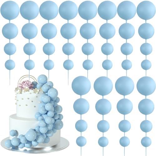 BOUBONI 48 Pcs Balls Cake Topper Decorations Balloon Cupcake Toppers Foam Cake Topper Balls Cake Balls Decorations for Birthday Party Wedding Anniversary Cake Decorating (Light Blue)