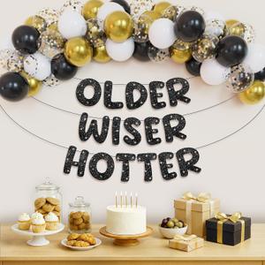 KatchOn, Older Wiser Hotter Birthday Decorations Pack Of 51 | Black Happy Birthday Decoration Banner, Balloon Arch kit | Birthday Decorations for Men, Women | 60th 70th 50th Birthday Banner Backdrop