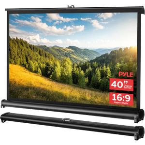 Pyle Portable Projector Screen 40 Inch - Versatile Mobile Stand, Easy Pull-Out, Lightweight & Durable for Indoor and Outdoor Presentations, Schools, Meetings, and Conferences, PRJTP46, White
