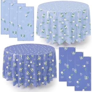Chumia 6 Pcs Blue Coastal Tablecloth, 84 x 84 inches, Round Coastal