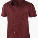  Spring&Gege Boys' Short Sleeve Dress Shirts Wrinkle-Free Sateen Formal Uniform Solid 8, Maroon 