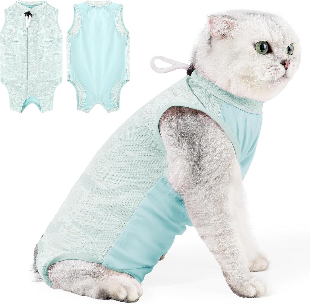 Coppthinktu Cat Recovery Suit Cat Onesie for Cats After Surgery, Breathable Cats Surgery Recovery Suit Female for Abdominal Wounds, Kitten Surgical Suit E-Collar Alternative After Spay Anti Licking, Large