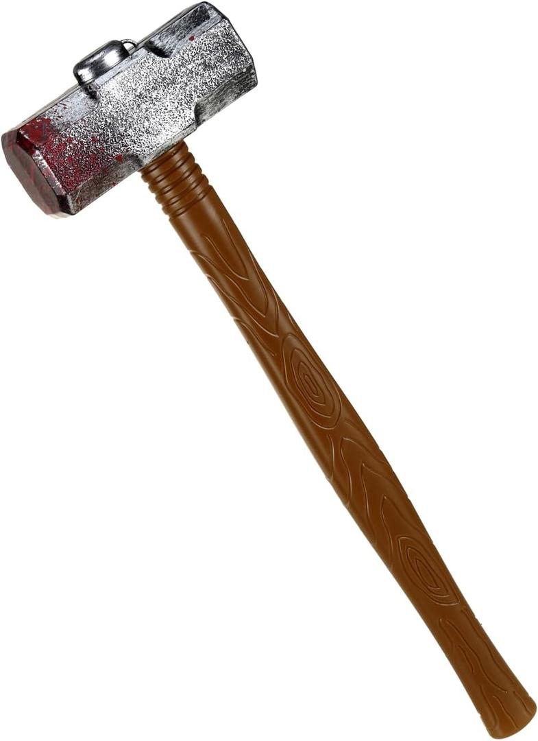 BinaryABC Plastic Fake Hammer Prop,Lightweight Sledge Hammer for Halloween Costume Accessory,Bloody Toy Weapon for Cosplay & Scary Props