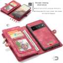 Google Pixel 6A Leather Detachable Wallet Zipper Case with 11 Card Slots Holder Magnetic Case for Google Pixel 6A Flip Wallet Handle Wrist Strap Pocket Handbag (Pixel 6A, Red)