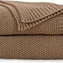 CozeCube Caramel Brown Throw Blanket for Couch, Soft Cozy Cable Knit Throw for Bed Sofa Living Room, Lightweight Warm Decorative Farmhouse Christmas Blanket, 50"x60", Light Brown