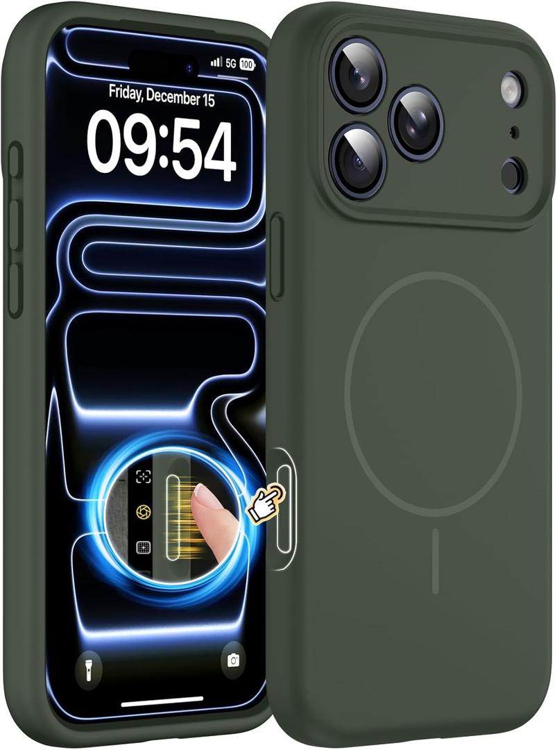 Magnetic for iPhone 17 Pro Max Case, Compatible with MagSafe, Integrated Silicone Camera Control Cover Protection, 3.0mm Thicken Silicone Phone Cover for 17 ProMax 6.9", Dark Green