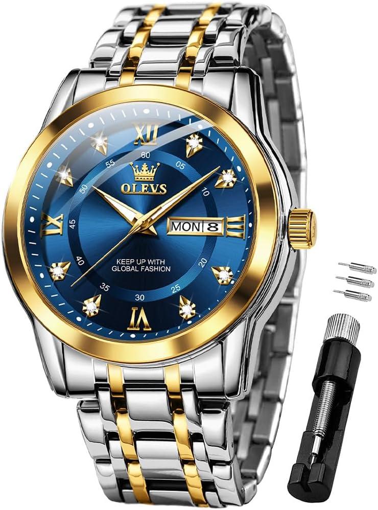 OLEVS Watch for Men Business Diamond Easy Read Men's Wristwatches Analog Luxury Date Stainless Steel Waterproof Luminous Dress Mens Watches