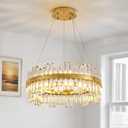 Modern LED Crystal Chandelier, 23" Dimmable Gold Chandelier Light Fixture, 3 Color Changing Pendant Light for Dining Room, Kitchen Island, Living Room, Foyer Crystal Light, 22.8 Inches , Up to 55 Inches