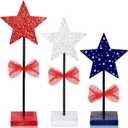 Amyhill 3 Pcs 4th of July Stars Decoration Patriotic Centerpieces Wooden Standing Star Block Memorial Day Decoration Rustic Independence Day Centerpieces for American Festival(Fresh Style)