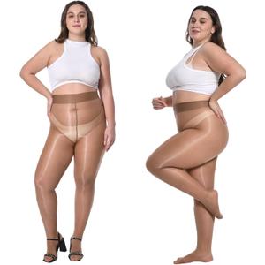 Aaronano 2 Pairs Women's Shiny Pantyhose Plus Size Oil Sheer Tights High Waist Shimmer Stockings (3X-Large-4X-Large, Brown)