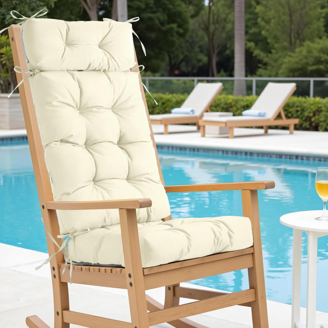 Rocking Chair Cushions for Indoor Rocker, Comfortable Polyester Brushed Tufted Non-Slip Rocking Chair Pads with Ties for Adirondack, Glider Chair rocker replacement cushions, Beige Cream, 52"x19"x4"