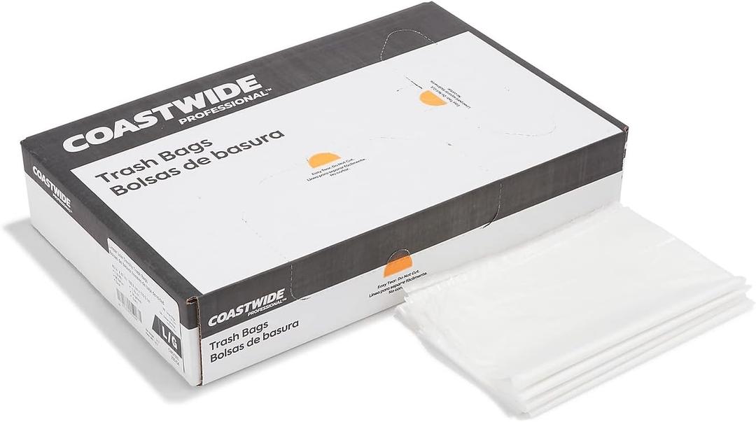 Coastwide Professional 50-56 Gallon Trash Bag, 43" x 47", Low Density, 1.1 mil, Clear, 100 Bags/Box