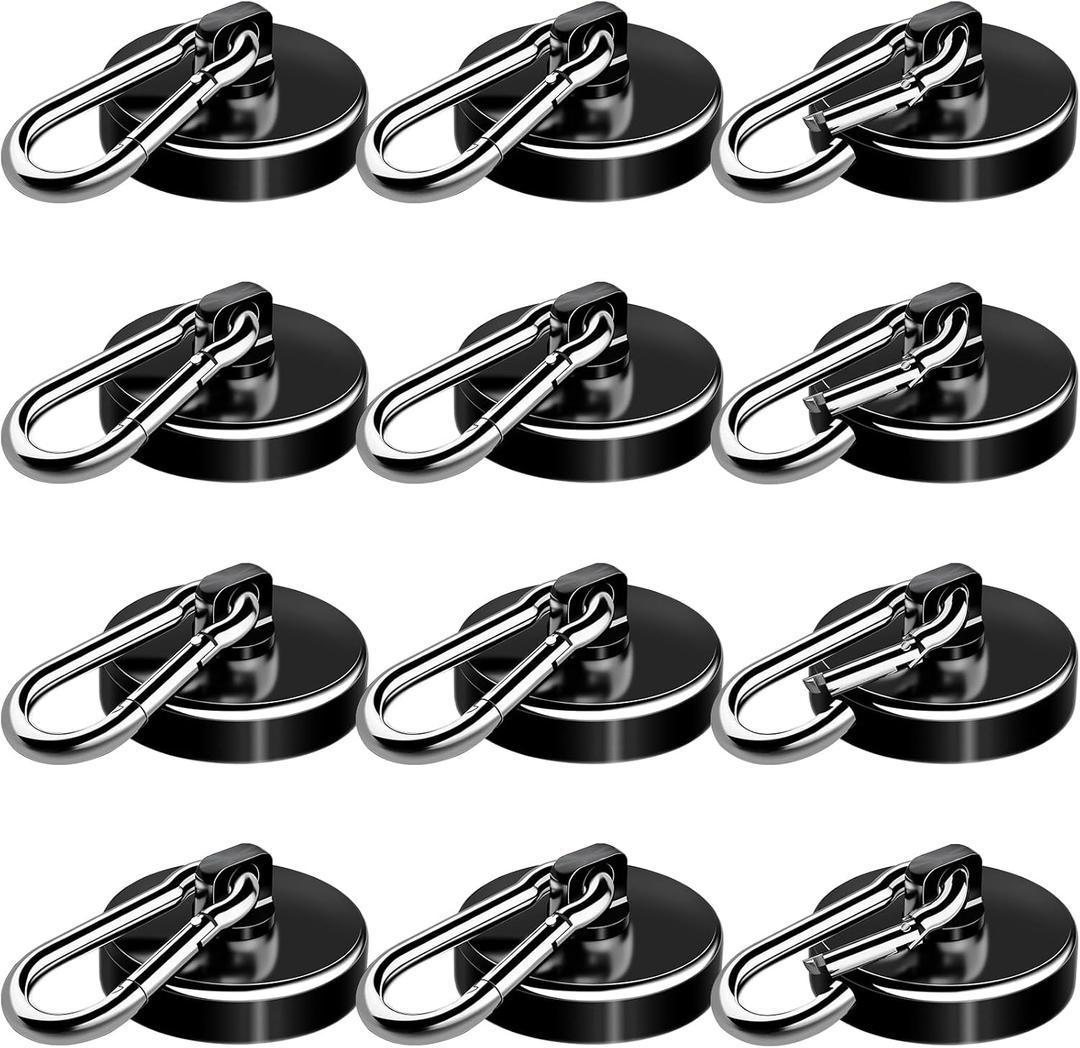 E BAVITE Carabiner Magnetic Hooks, 110LBS Strong Black Magnetic Hooks Heavy Duty with Swivel Carabiner Hook, Great for Hanging for Cruise, Garage, Kitchen, Refrigerator, Locker (12-Pack)