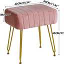 IBUYKE Velvet Rectangular Footrest Ottoman, Makeup Vanity Stool Side Table, Velvet Dressing Table Seat, Pouf Couch Stool, Golden Steel Legs, Pink LG-51P
