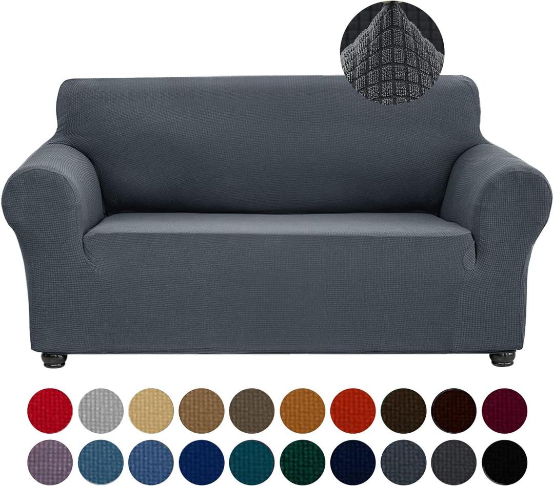Joccun Stretch Loveseat Couch Cover Slipcover, 1-Piece Sofa Cover for 2 Cushion Couch Spandex Jacquard Washable Furniture Protector Cover for Living Room,Kids,PetsLoveseat,Charcoal (Medium55"-78")