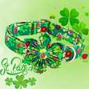 Lionheart glory St. Patrick's Day Dog Collar with Flower-Lucky Clover Shamrock Dog Bow Collar for Medium Dogs Green Spring Trefoil Dog Collar Flowers Adjustable Heavy-Duty Collar Pet Gift (Medium (Pack of 1)