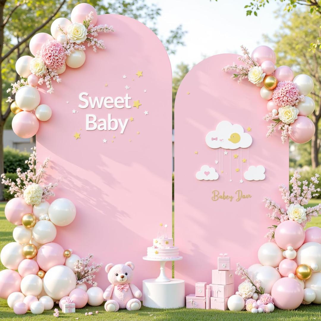 Pink Arch Backdrop Cover Set of 2-7.2ft, 6ft Arch Covers Stretchy Backdrop Spandex Baby Shower Arch Stand Covers for Girls Birthday Party Wedding Bridal Shower Photo Background Decorations