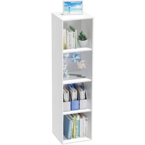 4 Tier Bookshelf, Freestanding Corner Storage Shelve Book Case for Narrow Space, 4 Cube Storage Organizer Small Bookcase for Home Office Living Room (White, 4 Cube)