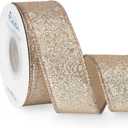 Ribbli Champagne Gold Glitter Wired Ribbon, Champagne with Metallic Edge,Christmas Ribbon for Wreath, Chritmas Tree Decoration, Gift Wrapping,Home Decor, 1-1/2 Inch x 10 Yards