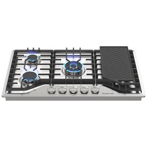 GASLAND 36 Inch Gas Cooktop, PRO GH3365SF 5 Burner Gas Stovetop with Reversible Cast Iron Grill/Griddle, Gas Countertop Plug-in, NG/LPG Convertible Gas Cooktops, Stainless Steel